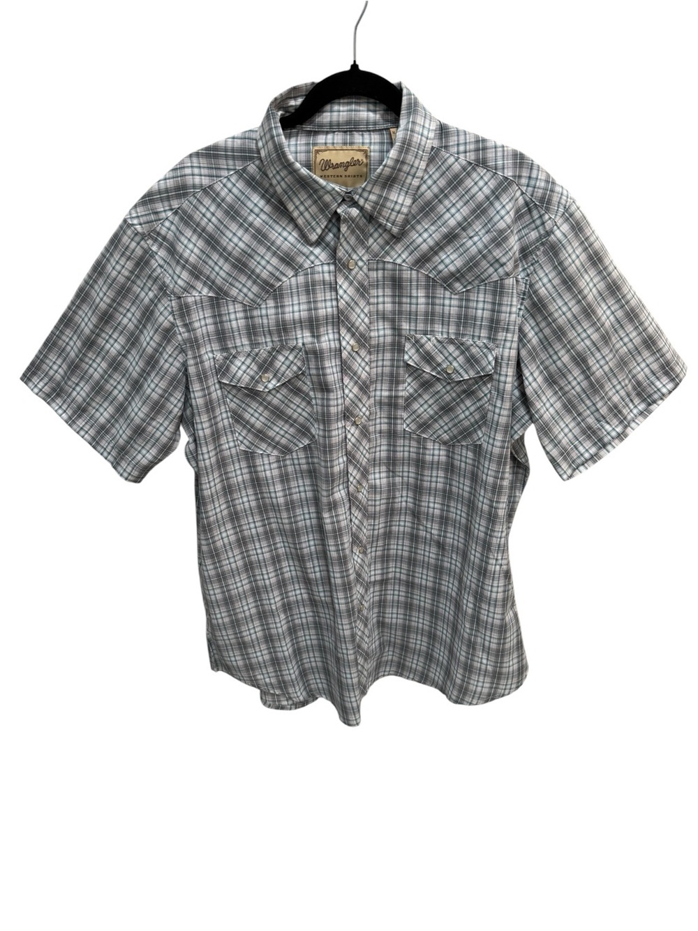 Vtg Wrangler Pearl Snap Short Sleeve Western Shirt Plaid Mens XL Rodeo Cowboy
